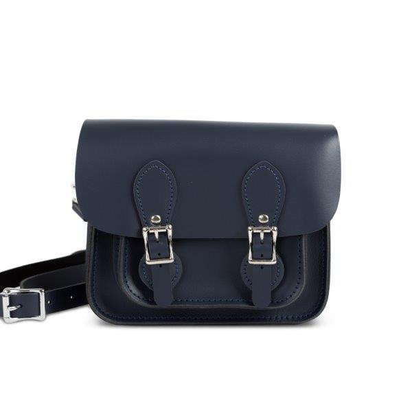 Freya Premium Leather Mini Satchel Bag in Navy Blue