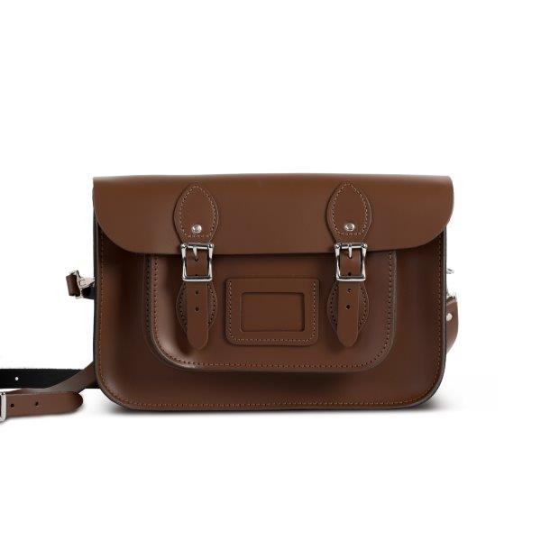 Charlotte Premium Leather 12.5" Satchel in Dark Brown
