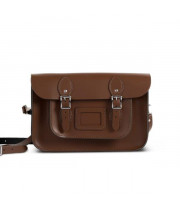 Charlotte Premium Leather 12.5" Satchel in Dark Brown