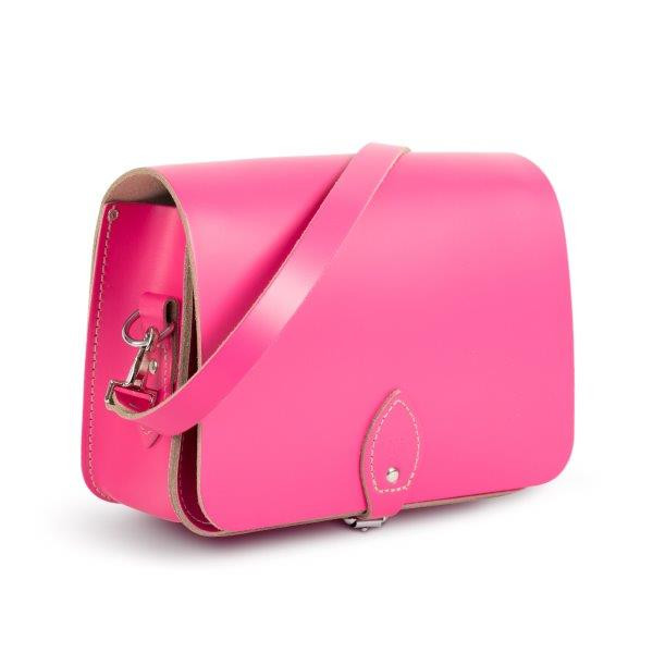 Riley Premium Leather Saddle Bag in Bright Pink